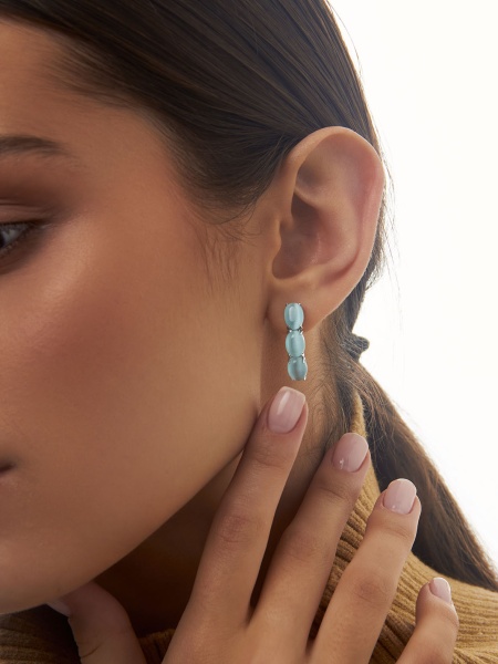 Серьги из серебра с кошачий глазами 2340265159 от KRASNOE, металл Серебро, вставка Кошачий глаз