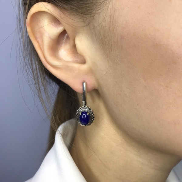 Серьги из серебра с лазуритами 2310472114 от KRASNOE, металл Серебро, вставка Лазурит