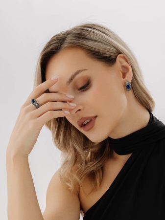 Серьги из серебра с лазуритами 2317471751 от KRASNOE, металл Серебро, вставка Лазурит