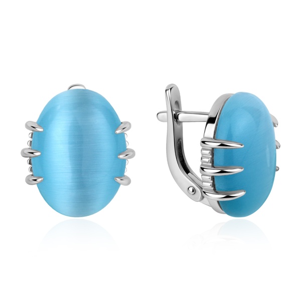 Серьги из серебра с кошачим глазом