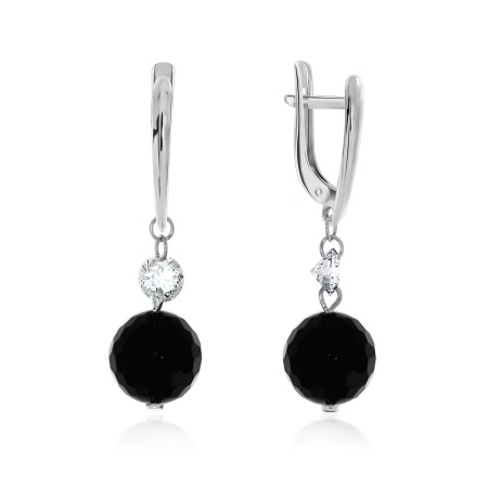 Серьги из серебра с агатами и фианитами 2340430625 от KRASNOE, металл Серебро, вставка Оникс