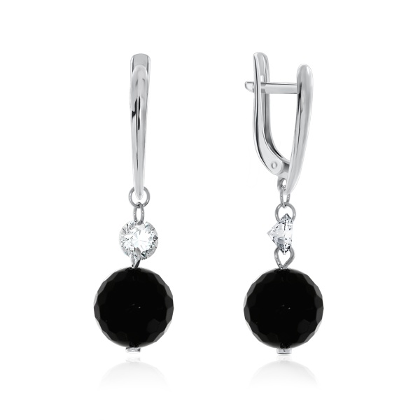 Серьги из серебра с агатами и фианитами 2340430625 от KRASNOE, металл Серебро, вставка Оникс