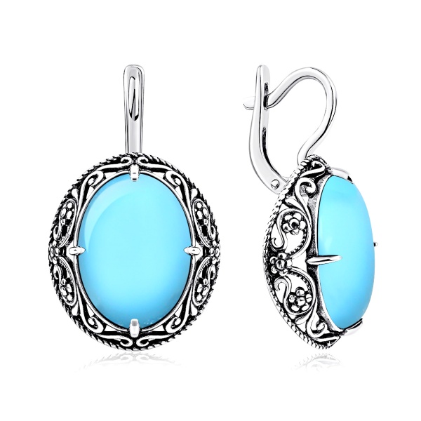 Серьги из серебра с бирюзой (имитация из природного материала) в ювелирном интернет-магазине