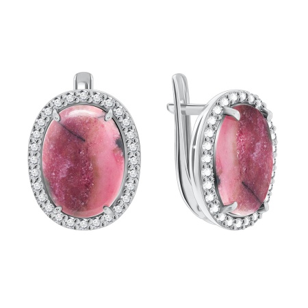 Серьги из серебра с родонитами и фианитами 2340450253 от KRASNOE, металл Серебро, вставка Родонит