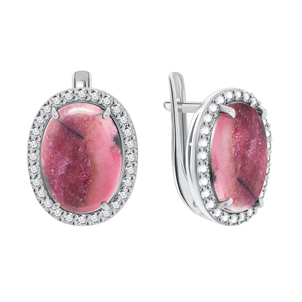 Серьги из серебра с родонитами и фианитами 2340450253 от KRASNOE, металл Серебро, вставка Родонит