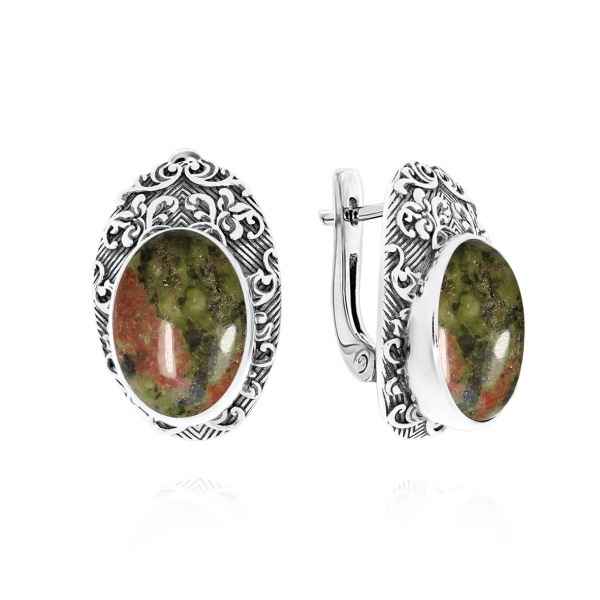 Серьги из серебра с яшмой 2310301371 от KRASNOE, металл Серебро, вставка Яшма