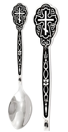 Православная ложка из серебра с эмалью