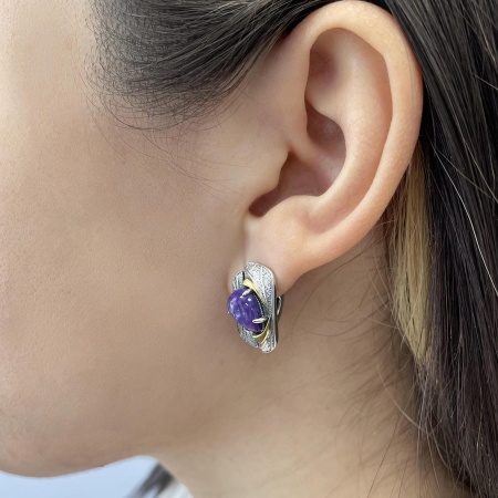 Серьги из серебра с чароитом