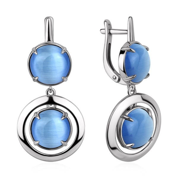Серьги из серебра с кошачим глазом