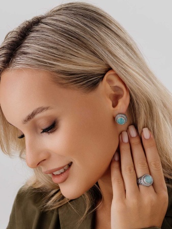 Серьги из серебра с амазонитами 2310371526 от KRASNOE, металл Серебро, вставка Амазонит