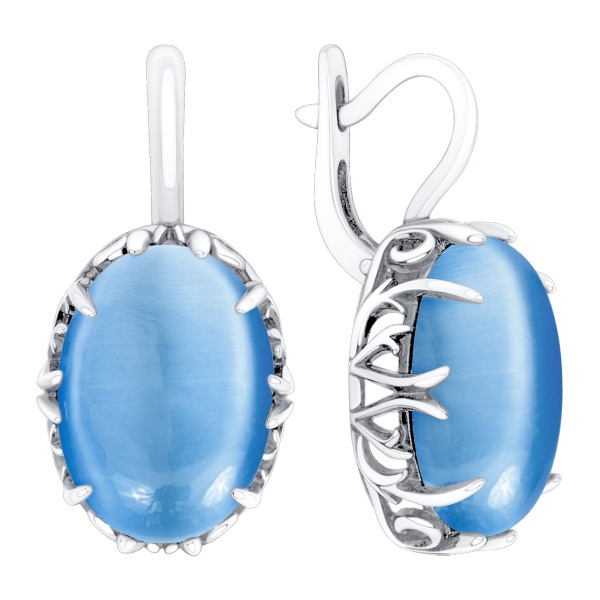 Серьги из серебра с кошачим глазом