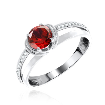 Купить кольцо из серебра с гранатом и фианитами в интернет-магазине KRASNOE