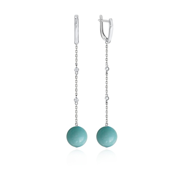Серьги из серебра с амазонитами и фианитами 2340370853л от KRASNOE, металл Серебро, вставка Амазонит