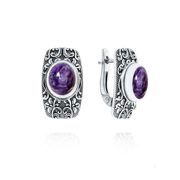 Серьги из серебра с чароитами