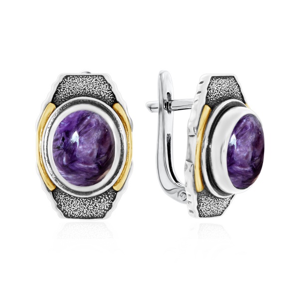 Серьги из серебра с чароитами 2317462396 от KRASNOE, металл Серебро, вставка Чароит