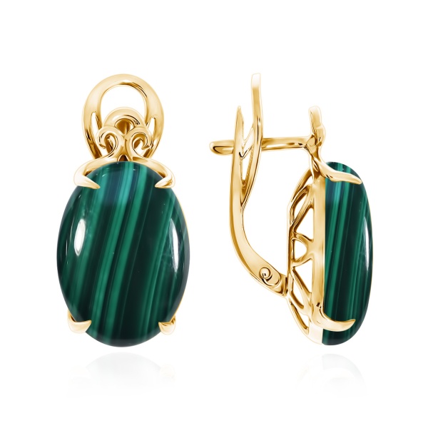 Серьги из серебра с малахитами со скидкой