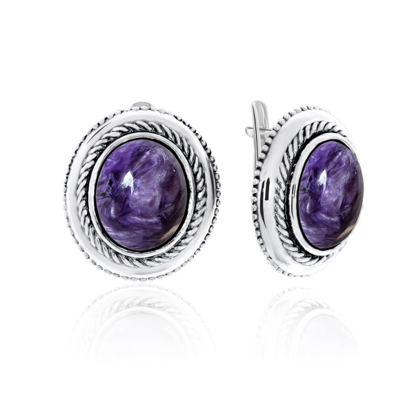 Серьги из серебра с чароитами