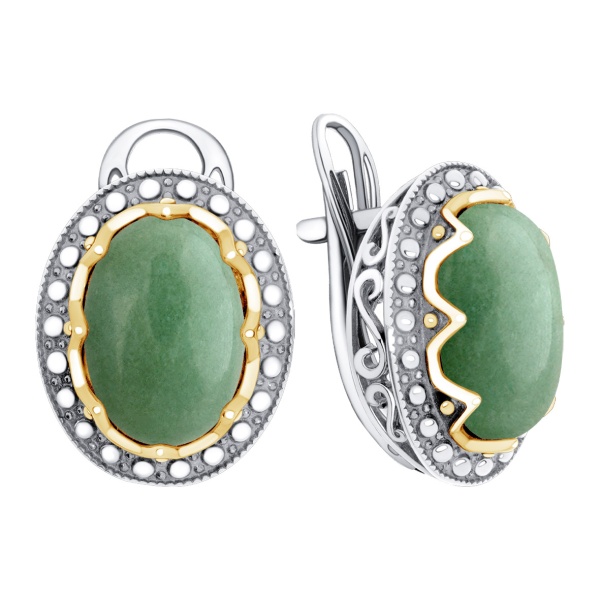 Серьги из серебра с авантюрином в ювелирном интернет-магазине