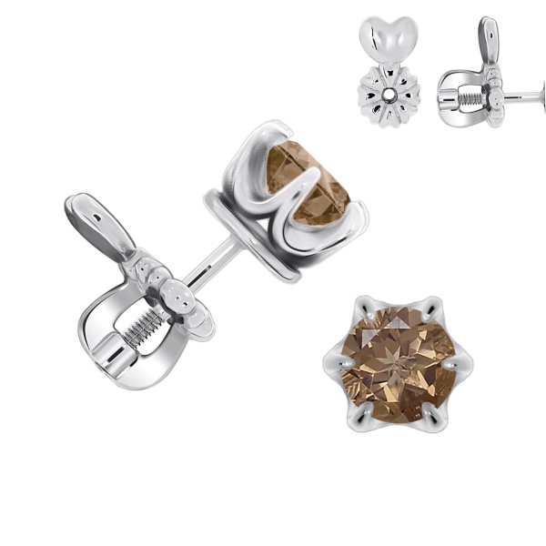 Пусеты из серебра с топазами П340100260 от KRASNOE, металл Серебро, вставка Раухтопаз