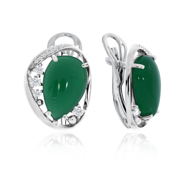 Серьги из серебра с агатами и фианитами
