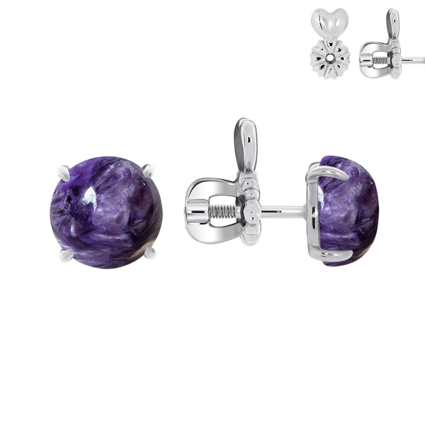 Пусеты из серебра с чароитами Пусеты из серебра с чароитами