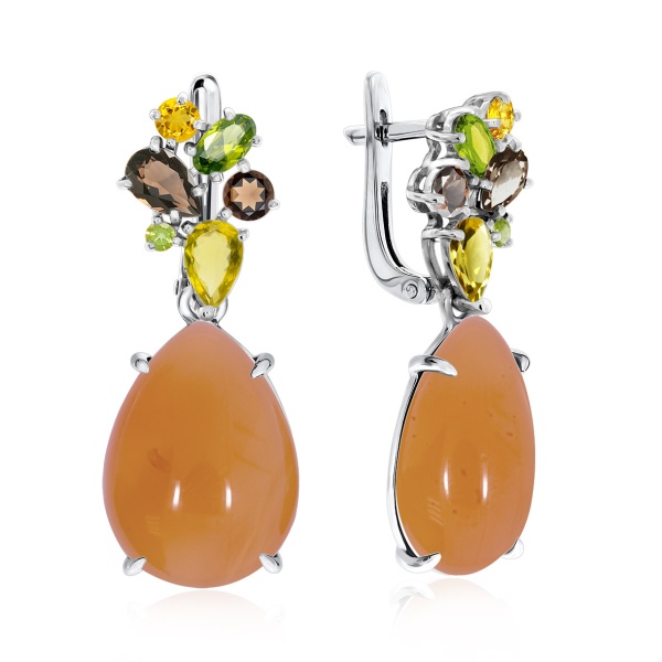 Серьги из серебра с сердоликами и фианитами