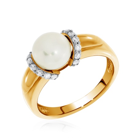 Купить кольцо из серебра с жемчугом и фианитами в интернет-магазине KRASNOE