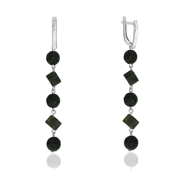 Серьги из серебра с агатами и цоизитами 2340870673-11 от KRASNOE, металл Серебро, вставка Агат