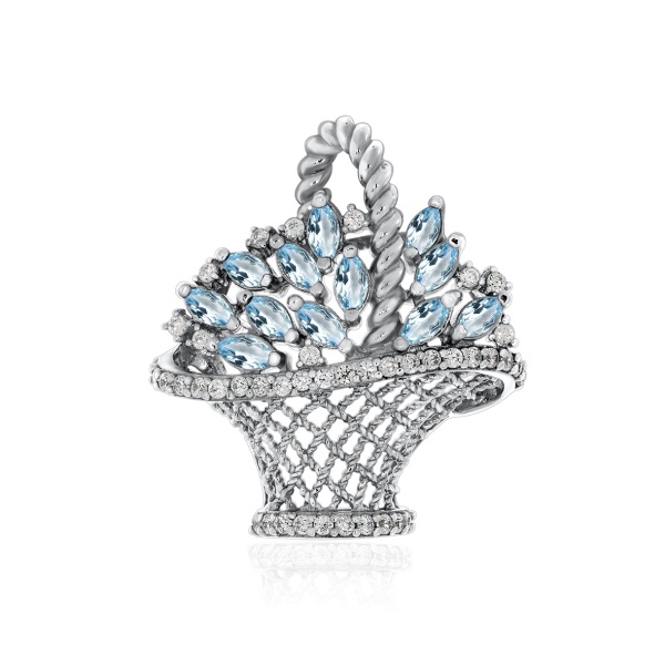 Брошь из серебра с кристалл ювелирныйами и фианитами