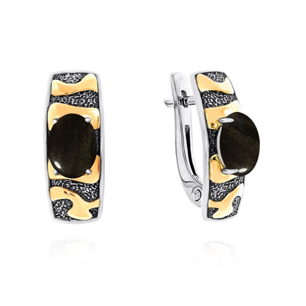 Серьги из серебра с обсидианами 2317321758-20 от KRASNOE, металл Серебро, вставка Обсидиан