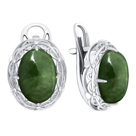 Серьги из серебра с нефритами 2340355774 от KRASNOE, металл Серебро, вставка Нефрит
