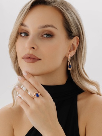 Серьги из серебра с фианитами и лазуритами со скидкой