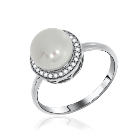 Купить кольцо из серебра с жемчугом и фианитами в интернет-магазине KRASNOE