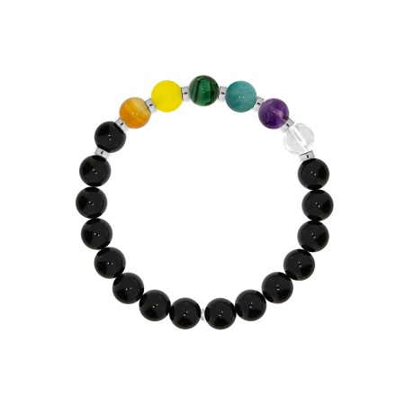 Купить браслет из серебра с аметистом, хрусталём, амазонитом, малахитами и агатами