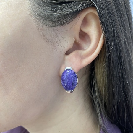 Серьги из серебра с чароитами 2340463416 от KRASNOE, металл Серебро, вставка Чароит