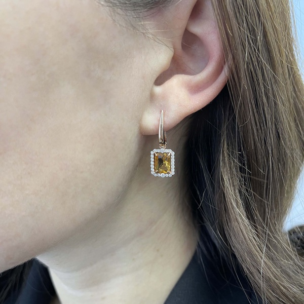 Серьги из серебра с цитринами и фианитами в ювелирном интернет-магазине