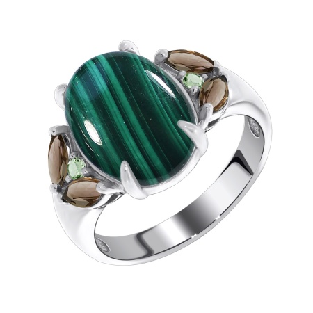 Купить кольцо из серебра с малахитом и фианитами в интернет-магазине KRASNOE