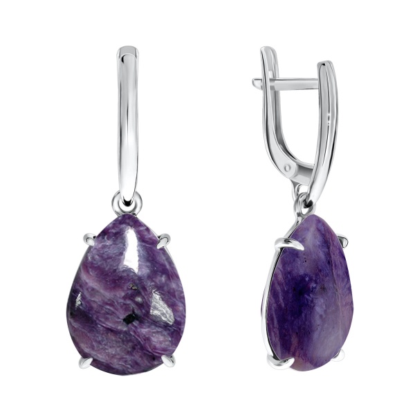 Серьги из серебра с чароитом