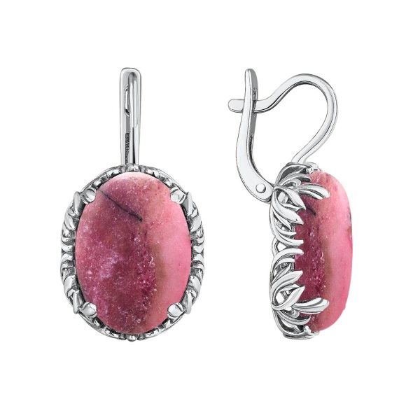 Серьги из серебра с родонитами 2340451858 от KRASNOE, металл Серебро, вставка Родонит