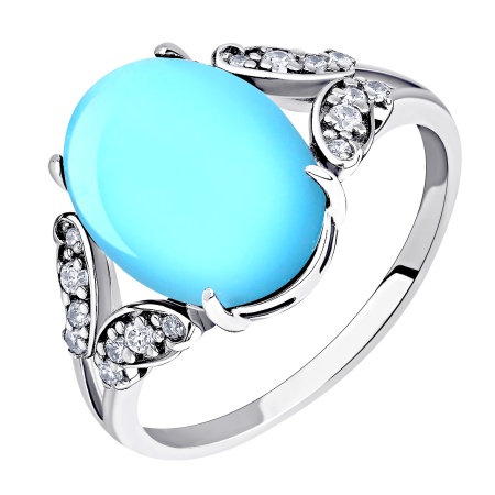 Купить кольцо из серебра с бирюзой и фианитами в интернет-магазине KRASNOE