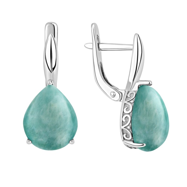 Серьги из серебра с амазонитами 2340375161 от KRASNOE, металл Серебро, вставка Амазонит