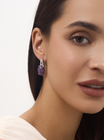 Серьги из серебра с чароитами и фианитами