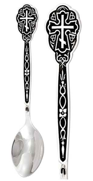 Православная ложка из серебра с эмалью