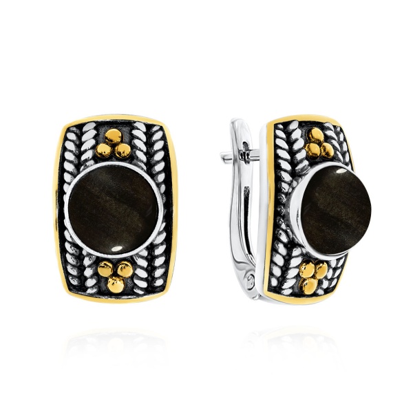 Серьги из серебра с обсидианами 2317321750-20 от KRASNOE, металл Серебро, вставка Обсидиан