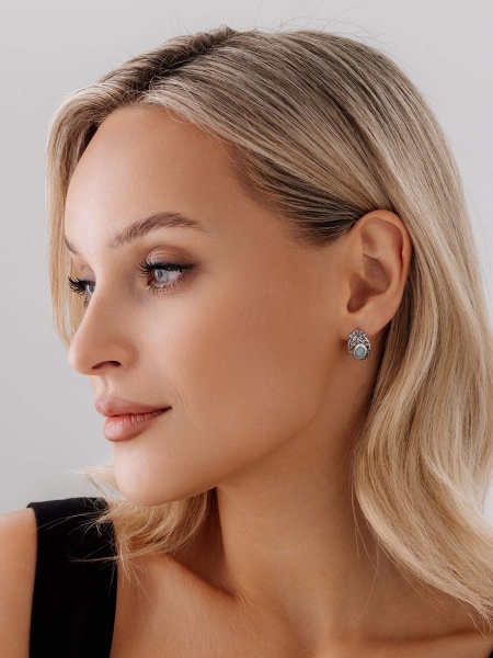 Серьги из серебра с амазонитами 2310371369 от KRASNOE, металл Серебро, вставка Амазонит