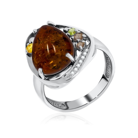 Купить кольцо из серебра с ситаллом, янтарём и фианитами в интернет-магазине KRASNOE