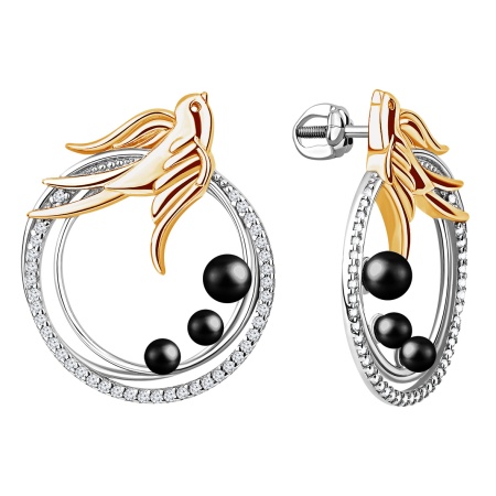 Пусеты из серебра с агатами и фианитами