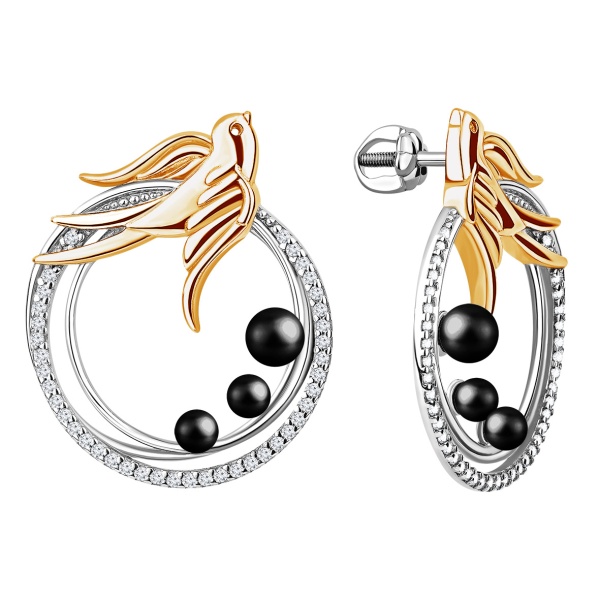 Пусеты из серебра с агатами и фианитами