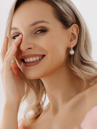 Серьги из серебра с жемчугом 2340241576 от KRASNOE, металл Серебро, вставка Жемчуг Имитация