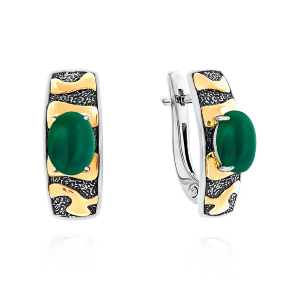 2317391758-60 Серьги (Ag 925) 2317391758-60 от KRASNOE, металл Серебро, вставка Агат зел